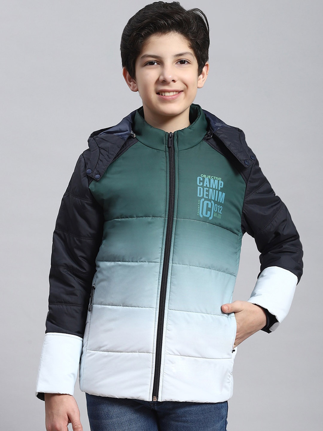 

Monte Carlo Boys Colourblocked Hooded Lightweight Padded Jacket, Olive