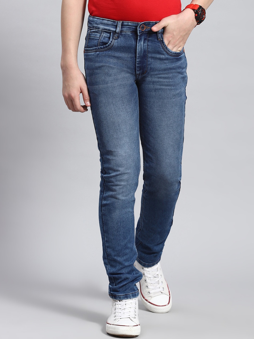 

Monte Carlo Boys Slim Fit Light Fade Jeans, Blue