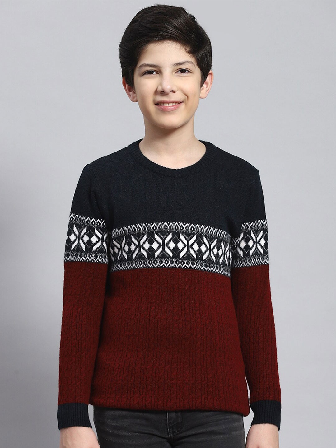 

Monte Carlo Boys Colourblocked Pullover Sweater, Maroon