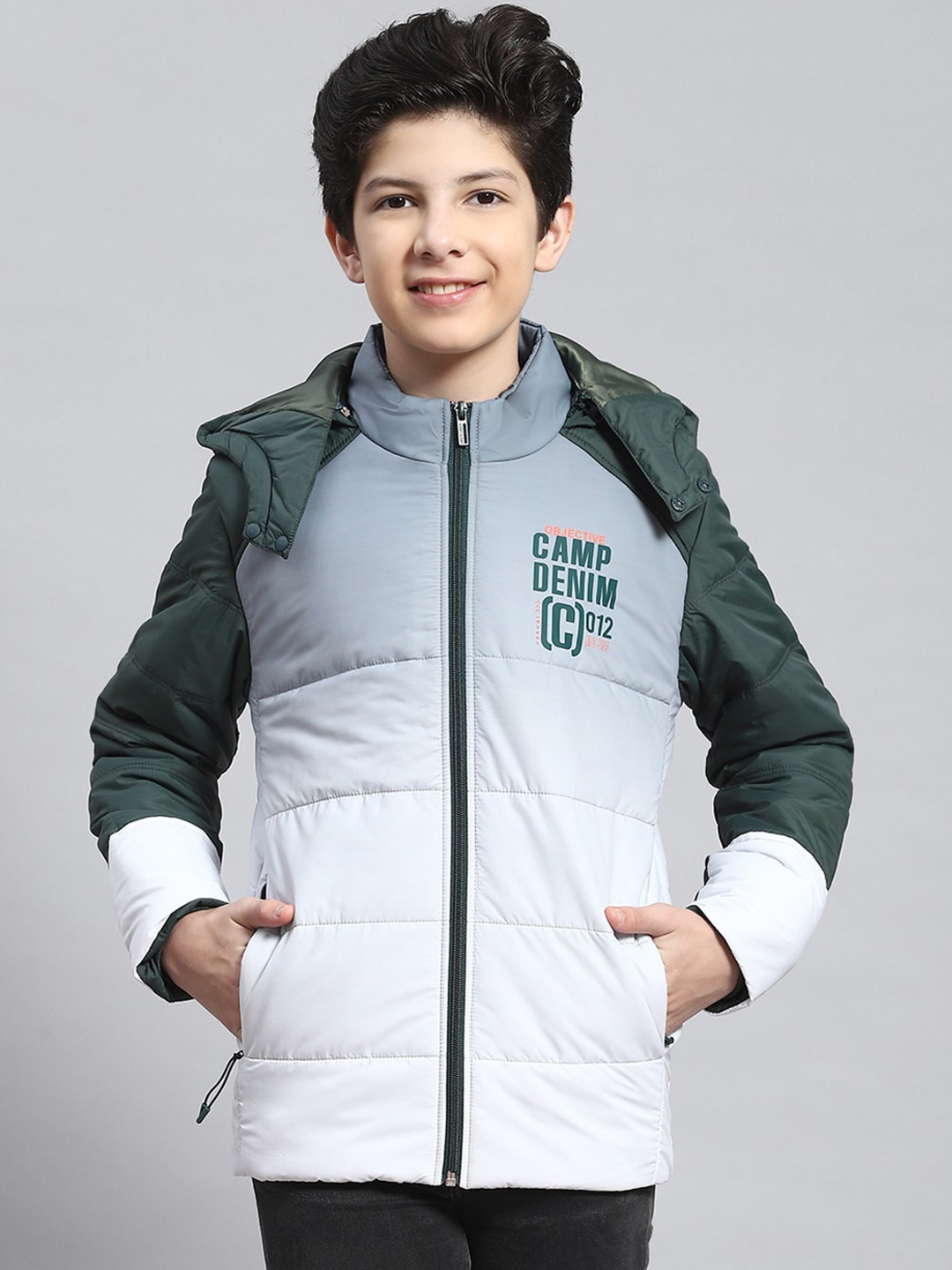

Monte Carlo Boys Typography Printed Hooded Lightweight Padded Jacket, Grey