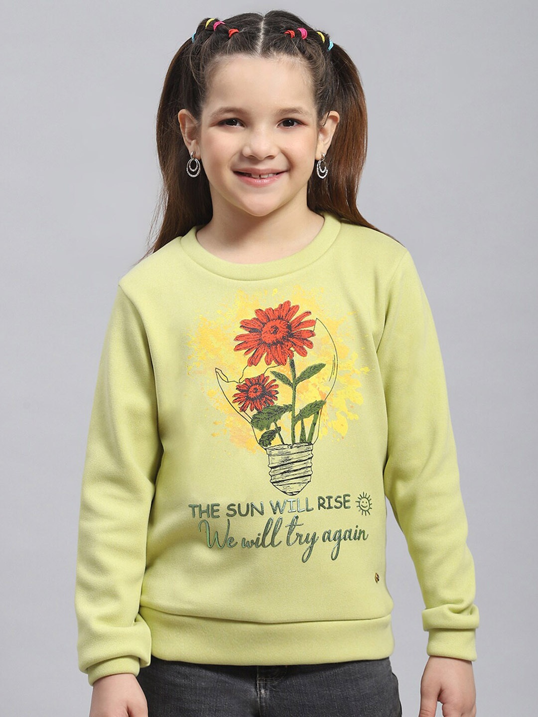 

Monte Carlo Girls Floral Printed Pullover Sweatshirt, Green