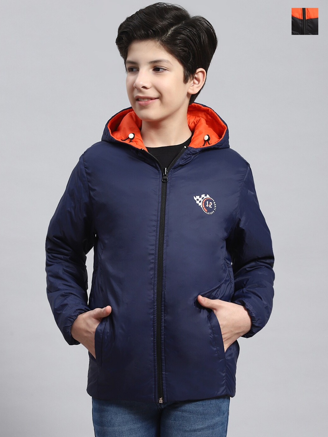 

Monte Carlo Boys Colourblocked Hooded Reversible Padded Jacket, Orange