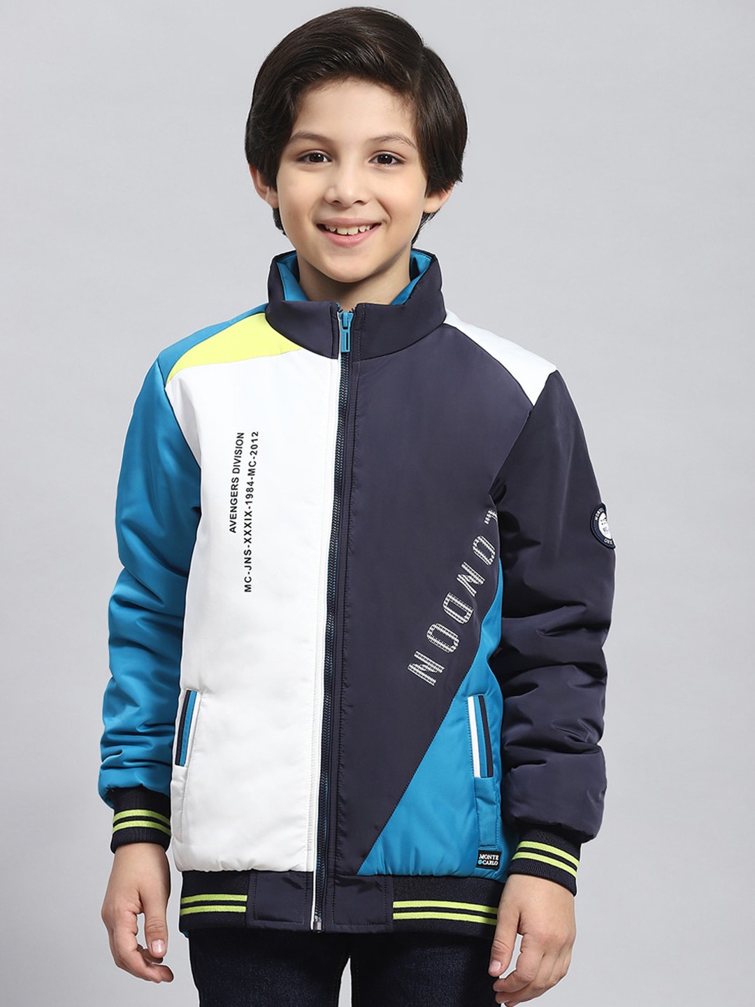 

Monte Carlo Boys Lightweight Colourblocked Mock Collar Bomber Jacket, Blue