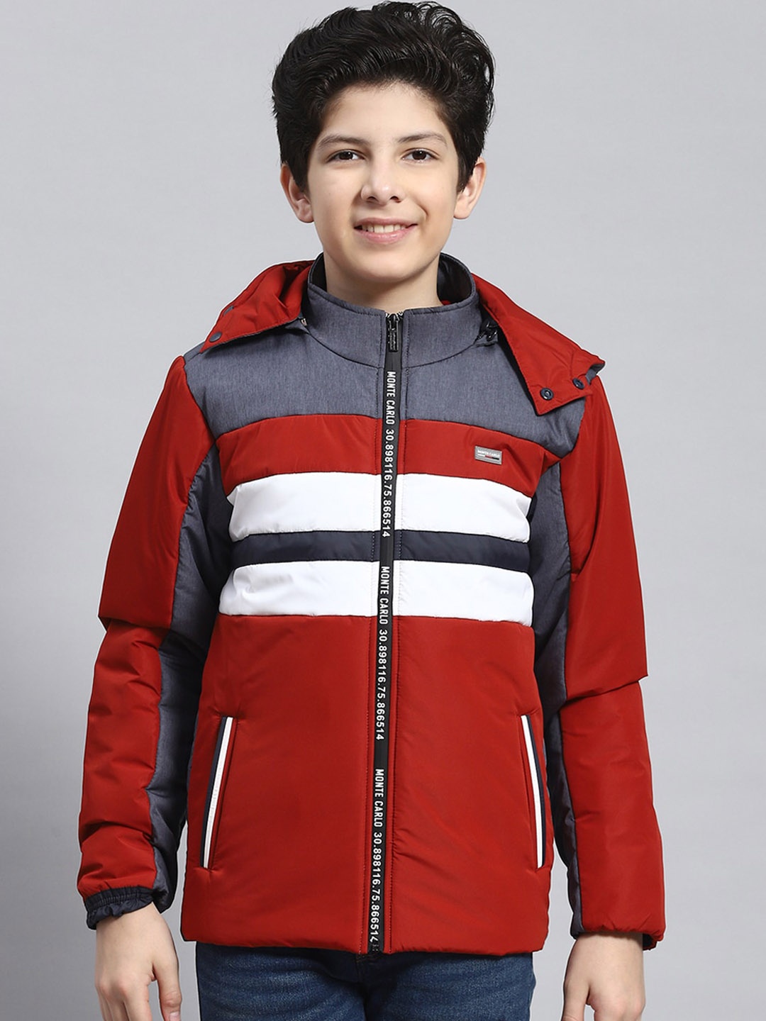 

Monte Carlo Boys Lightweight Colourblocked Hooded Padded Jacket, Red