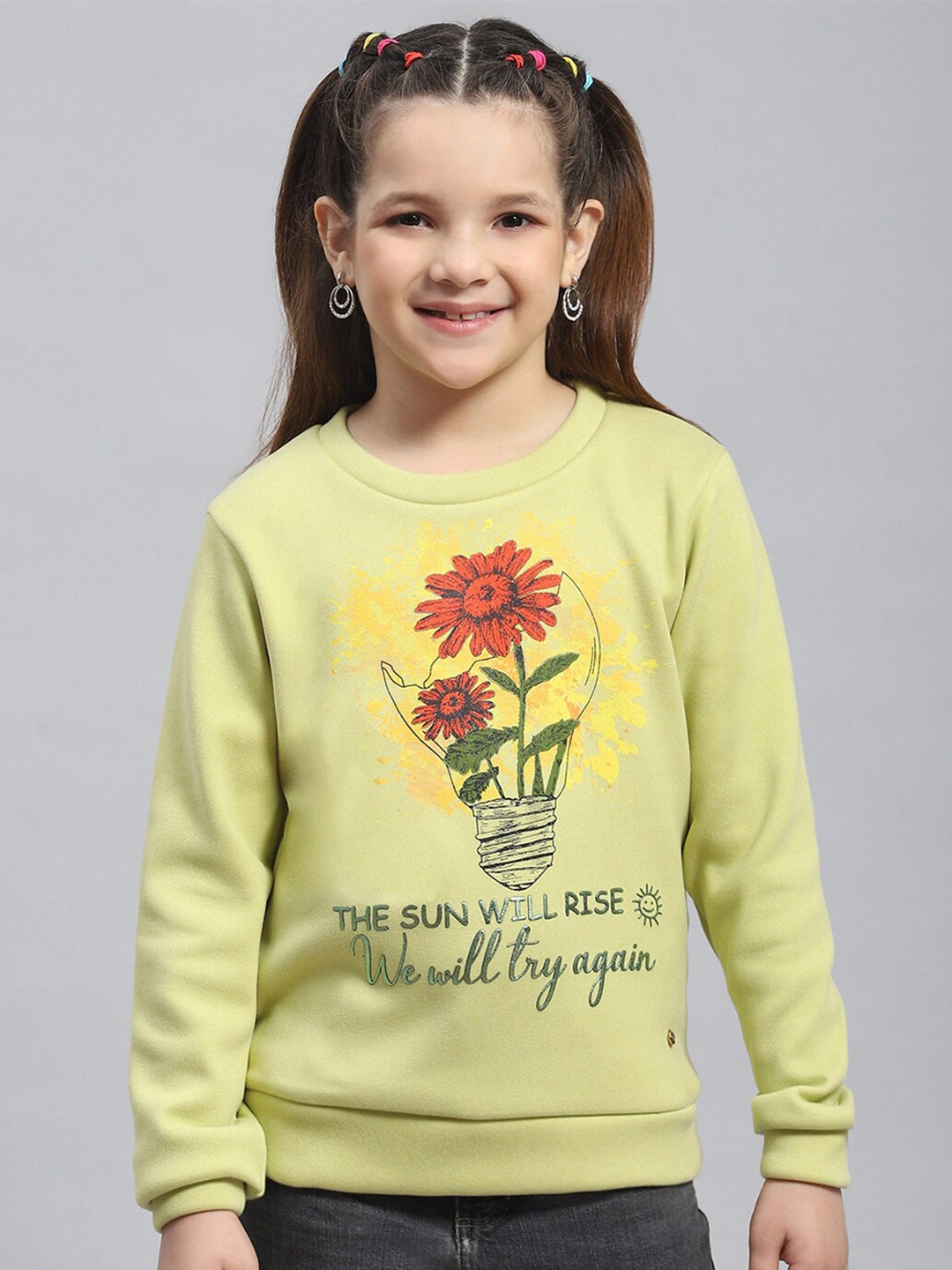 

Monte Carlo Girls Floral Printed Pullover Sweatshirt, Yellow