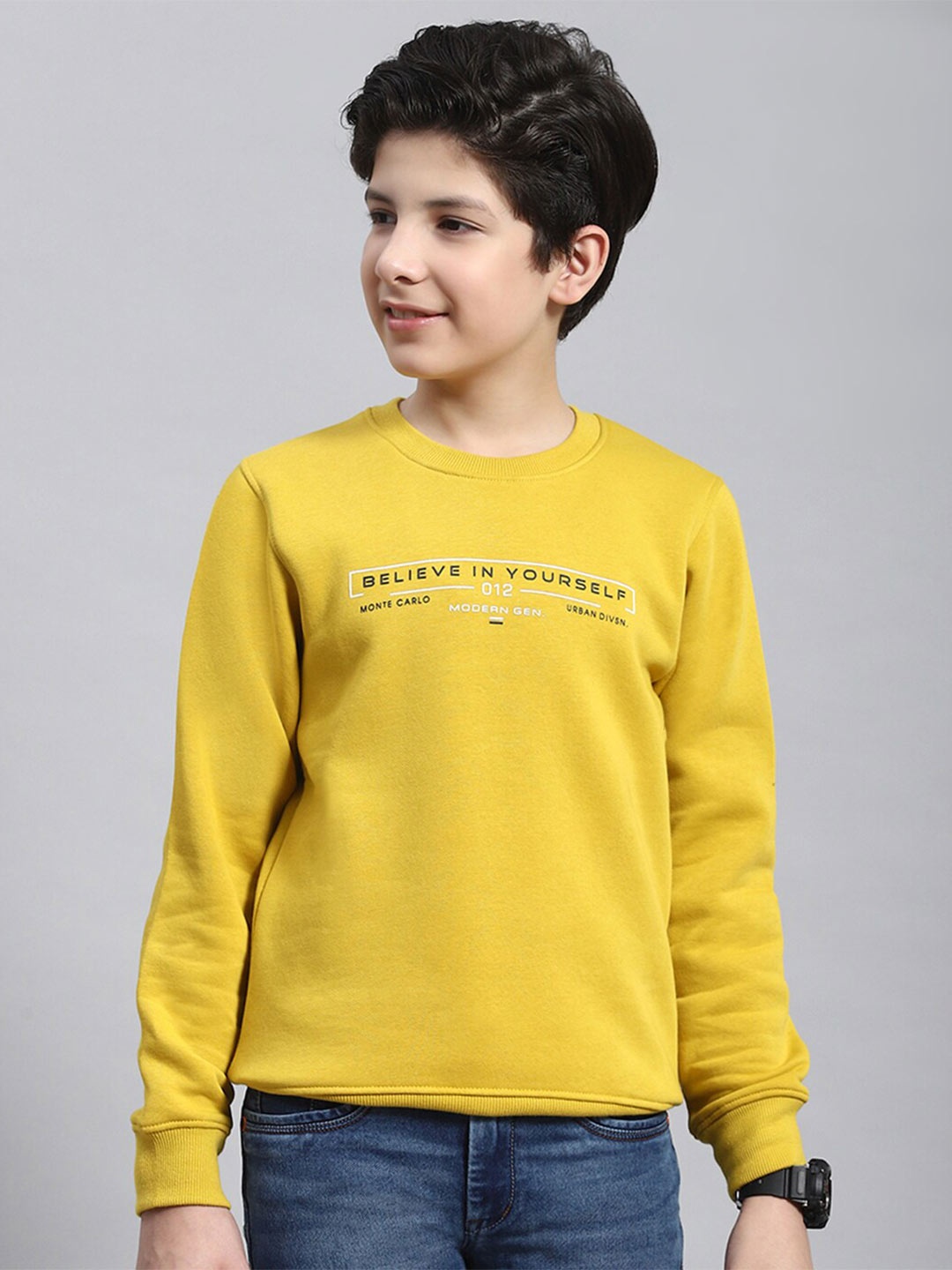

Monte Carlo Boys Typography Printed Cotton Pullover Sweatshirt, Yellow
