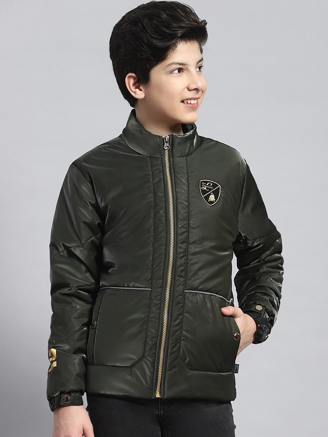 

Monte Carlo Boys Lightweight Mock Collar Padded Jacket, Olive