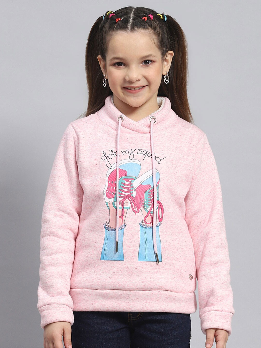 

Monte Carlo Girls Graphic Printed Mock Collar Long Sleeve Pullover Sweatshirt, Pink