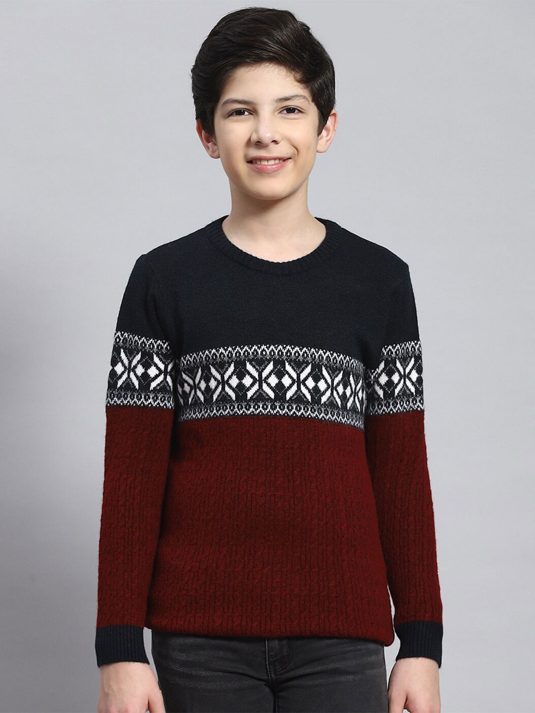 

Monte Carlo Boys Colourblocked Pullover Sweater, Maroon