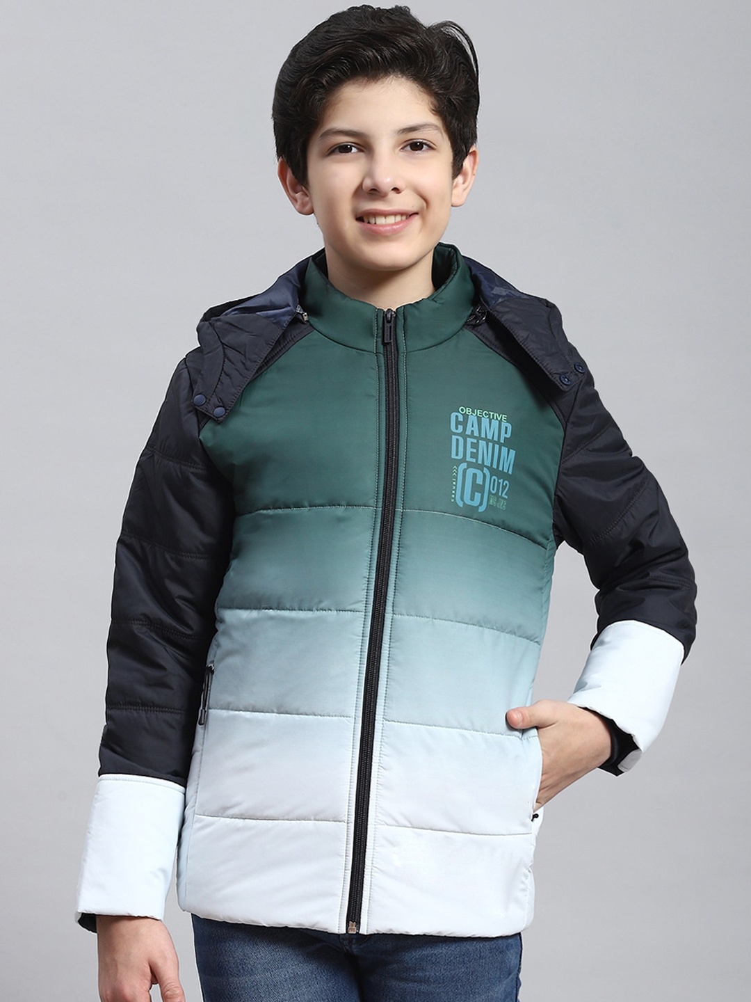 

Monte Carlo Boys Colourblocked Hooded Lightweight Puffer Jacket, Olive