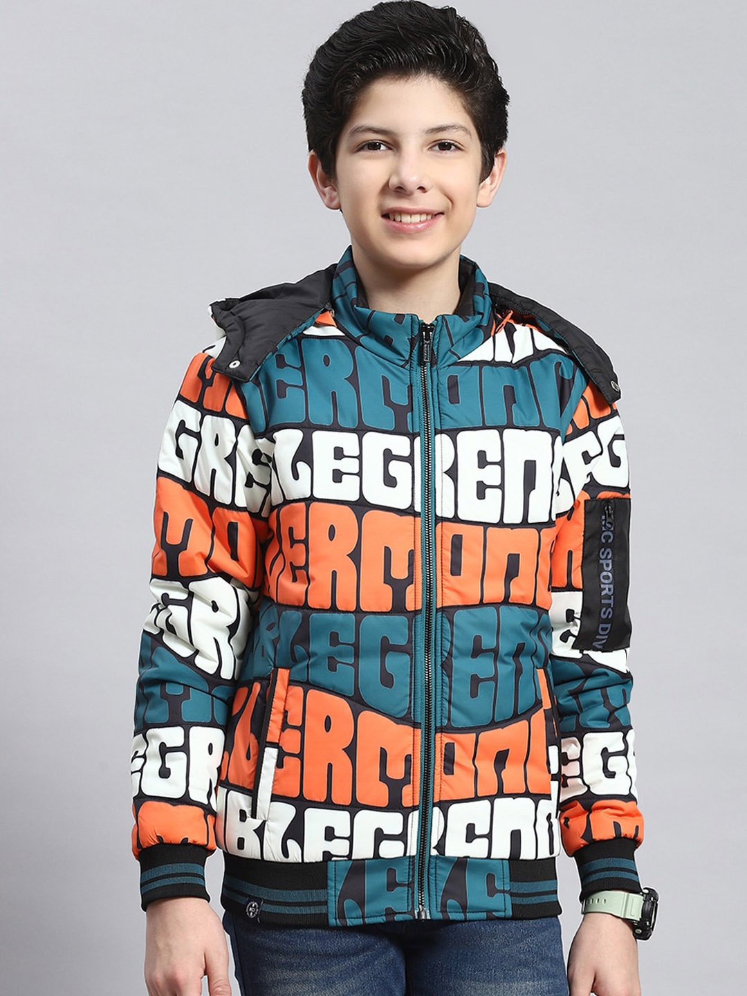 

Monte Carlo Boys Typography Printed Lightweight Quilted Jacket, Teal