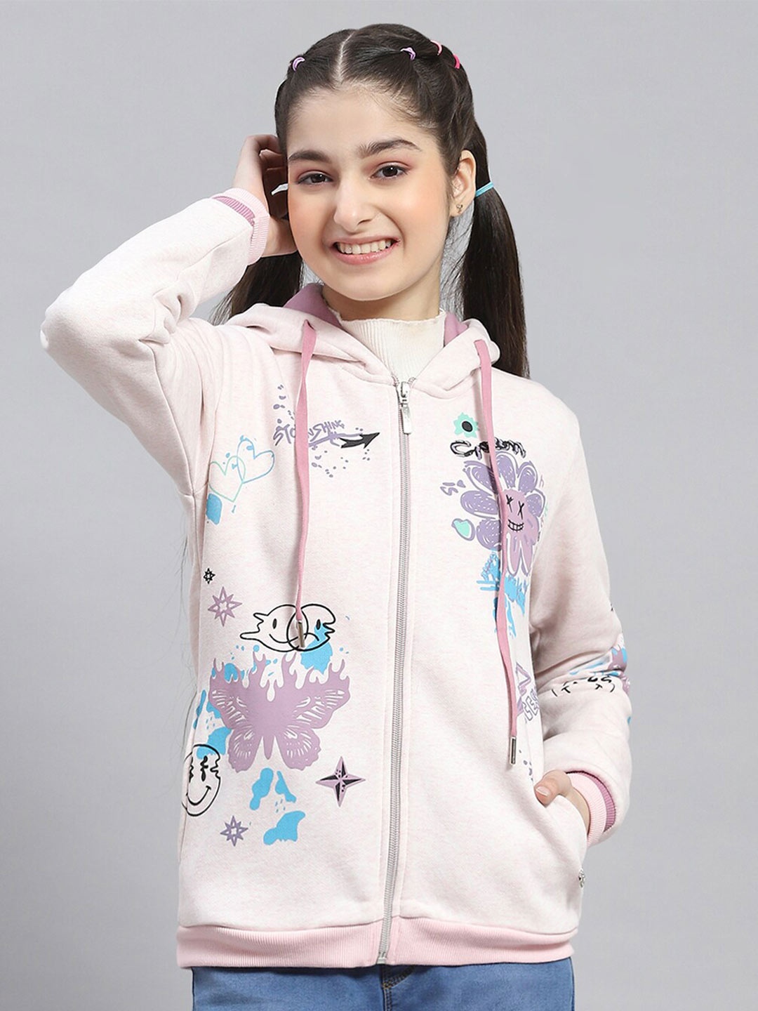 

Monte Carlo Girls Graphic Printed Hooded Cotton Sweatshirt, Pink
