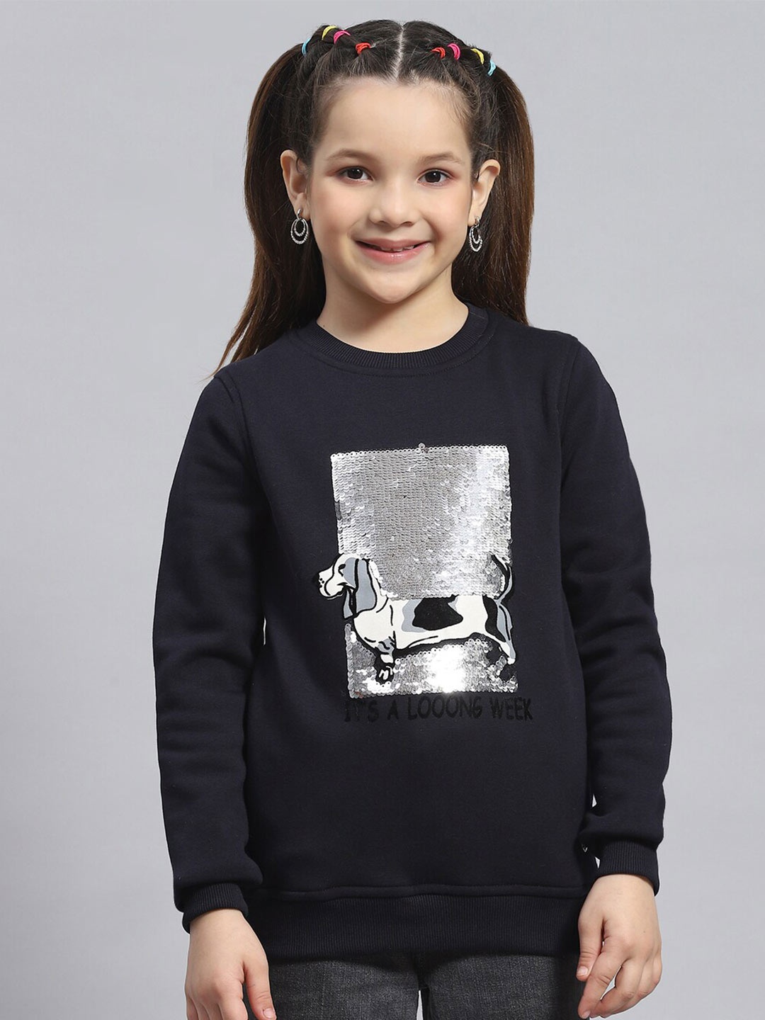 

Monte Carlo Girls Sequinned Embellished Pullover Sweatshirt, Navy blue