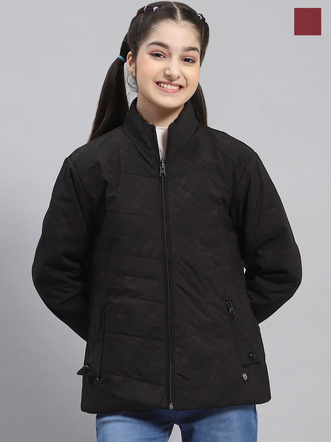 

Monte Carlo Girls Reversible Mock Collar Padded Jacket, Black