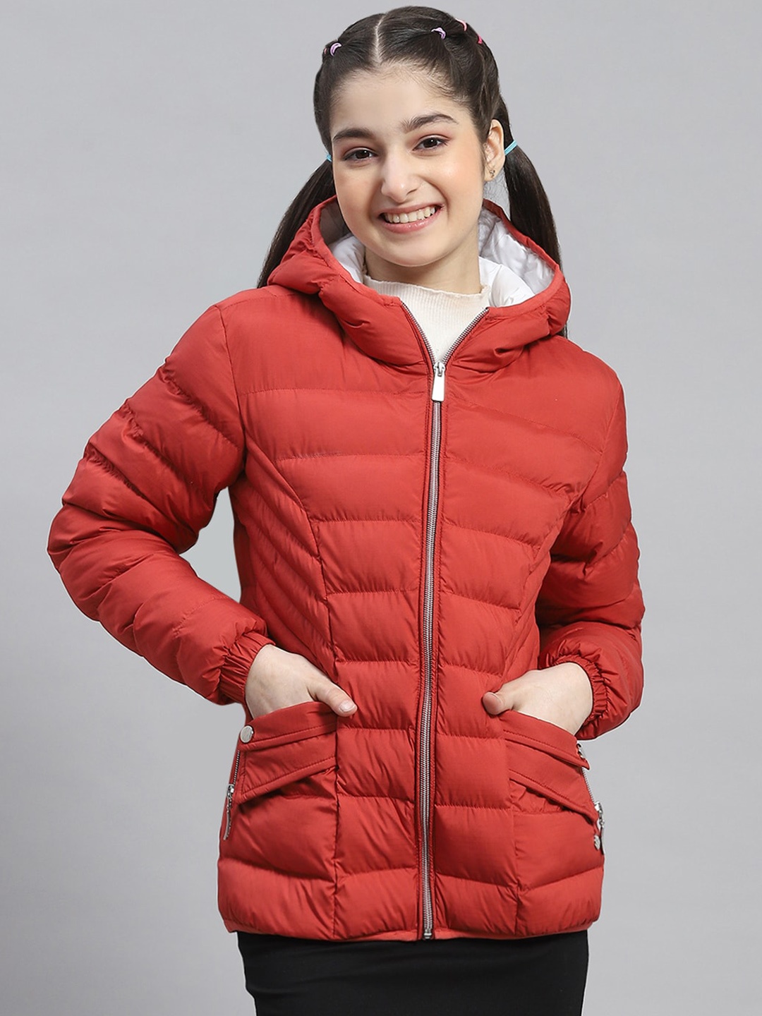 

Monte Carlo Girls Hooded Lightweight Quilted Jacket, Red