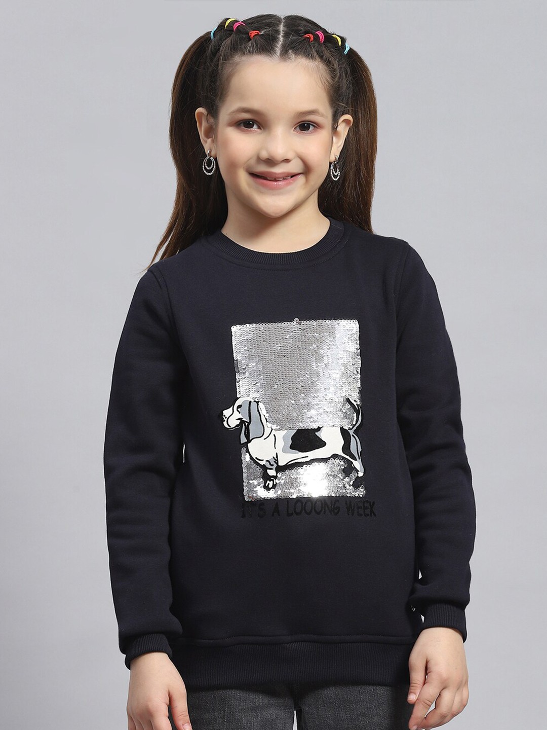 

Monte Carlo Girls Graphic Embellished Sequinned Pullover Sweatshirt, Navy blue