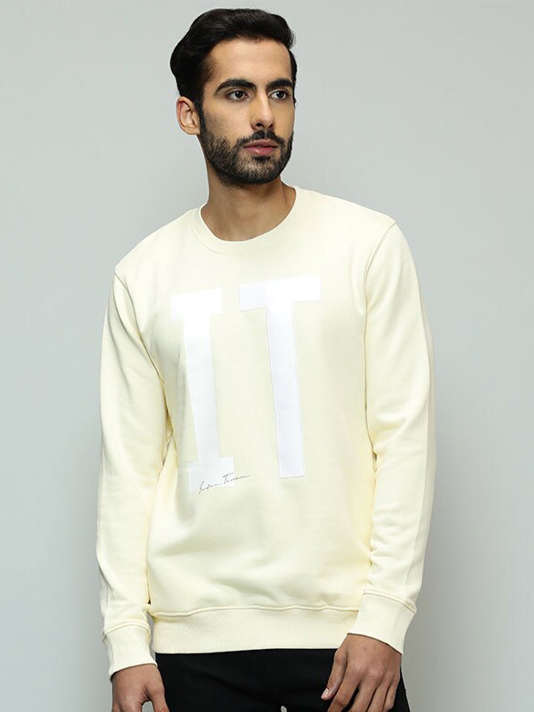 

Indian Terrain Typography Printed Round Neck Pullover Sweatshirt, Yellow