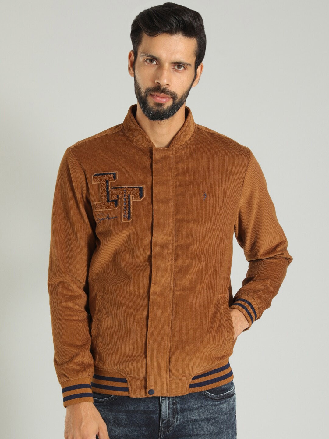 

Indian Terrain Mock Collar Lightweight Pure Cotton Tailored Jacket, Brown