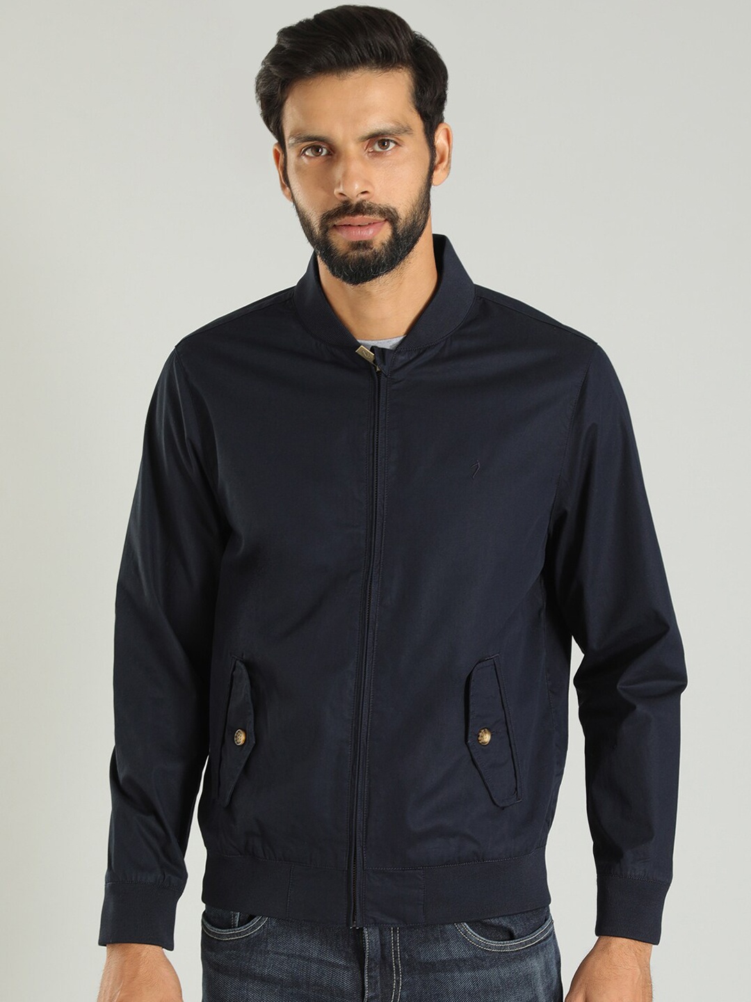 

Indian Terrain Stand Collar Lightweight Outdoor Bomber Jacket, Navy blue