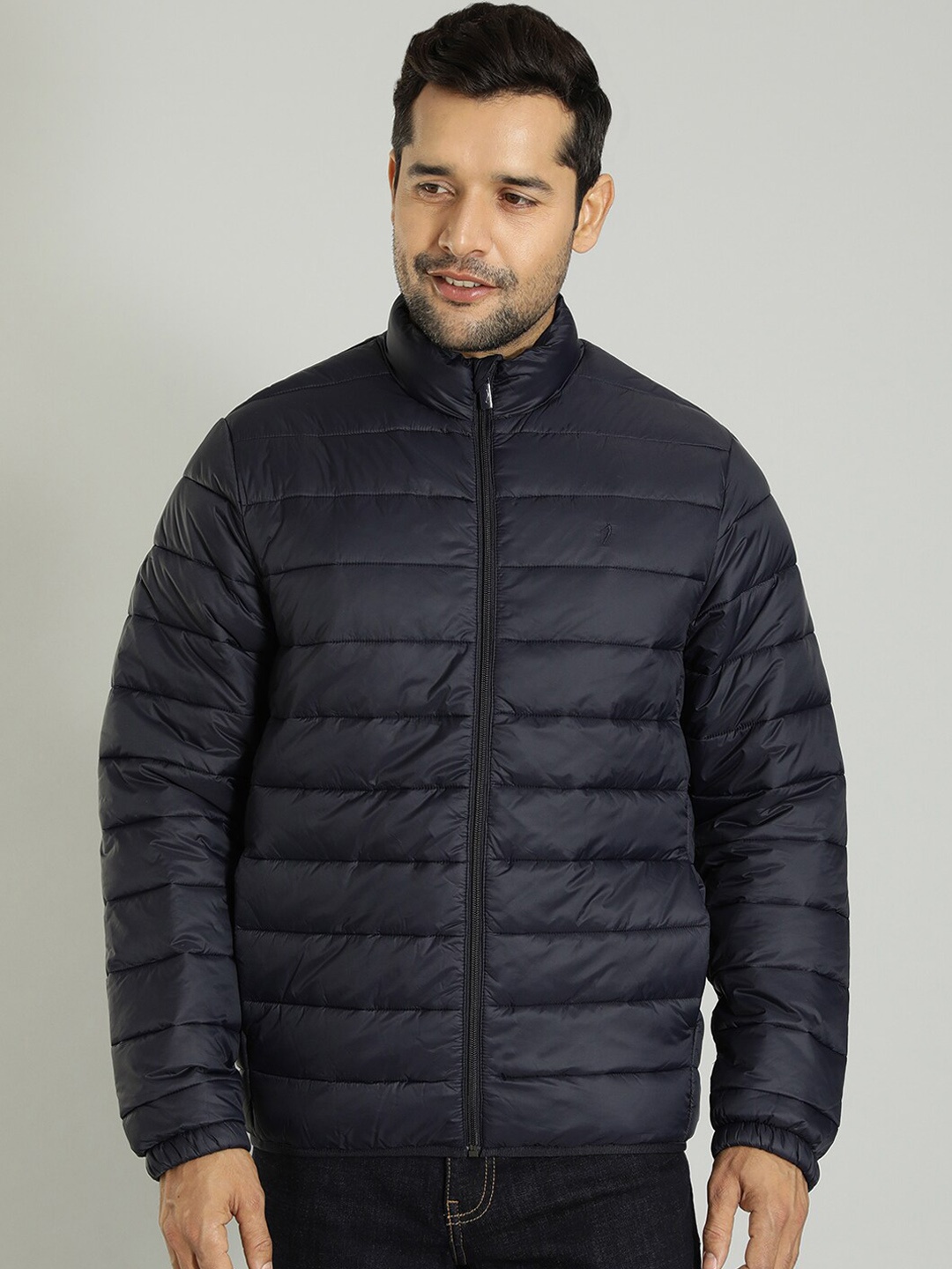

Indian Terrain Mock Collar Lightweight Puffer Jacket, Navy blue