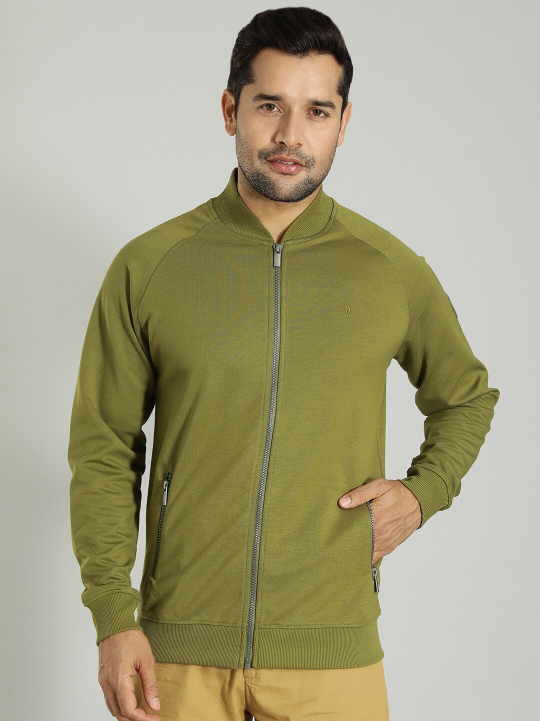 

Indian Terrain Solid Mock Collar Front-Open Sweatshirt, Olive