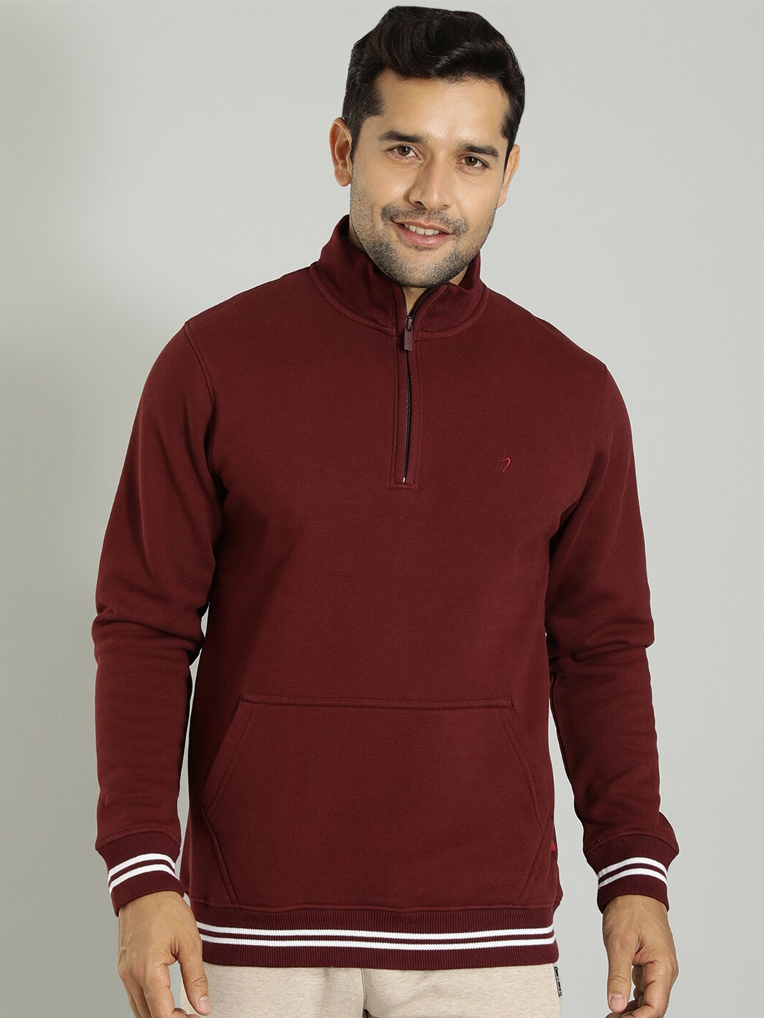 

Indian Terrain Solid Mock Collar Pullover Sweatshirt, Maroon
