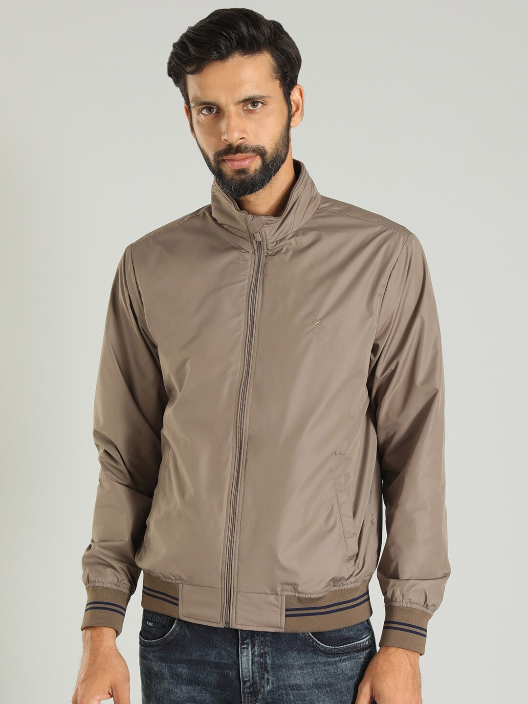 

Indian Terrain Lightweight Mock Collar Bomber Jacket, Brown