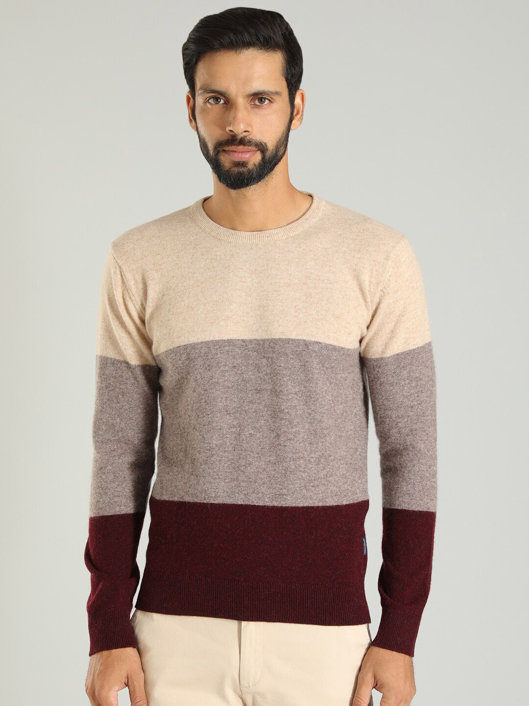 

Indian Terrain Colourblocked Pullover Sweater, Beige