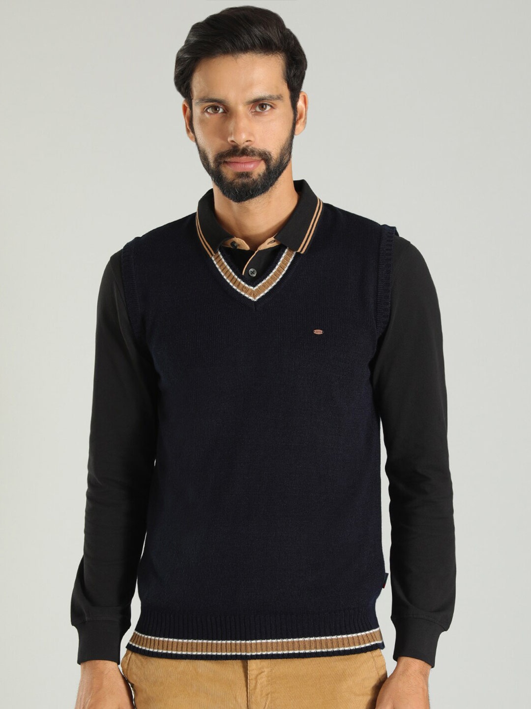

Indian Terrain V-Neck Acrylic Sweater Vest, Navy blue