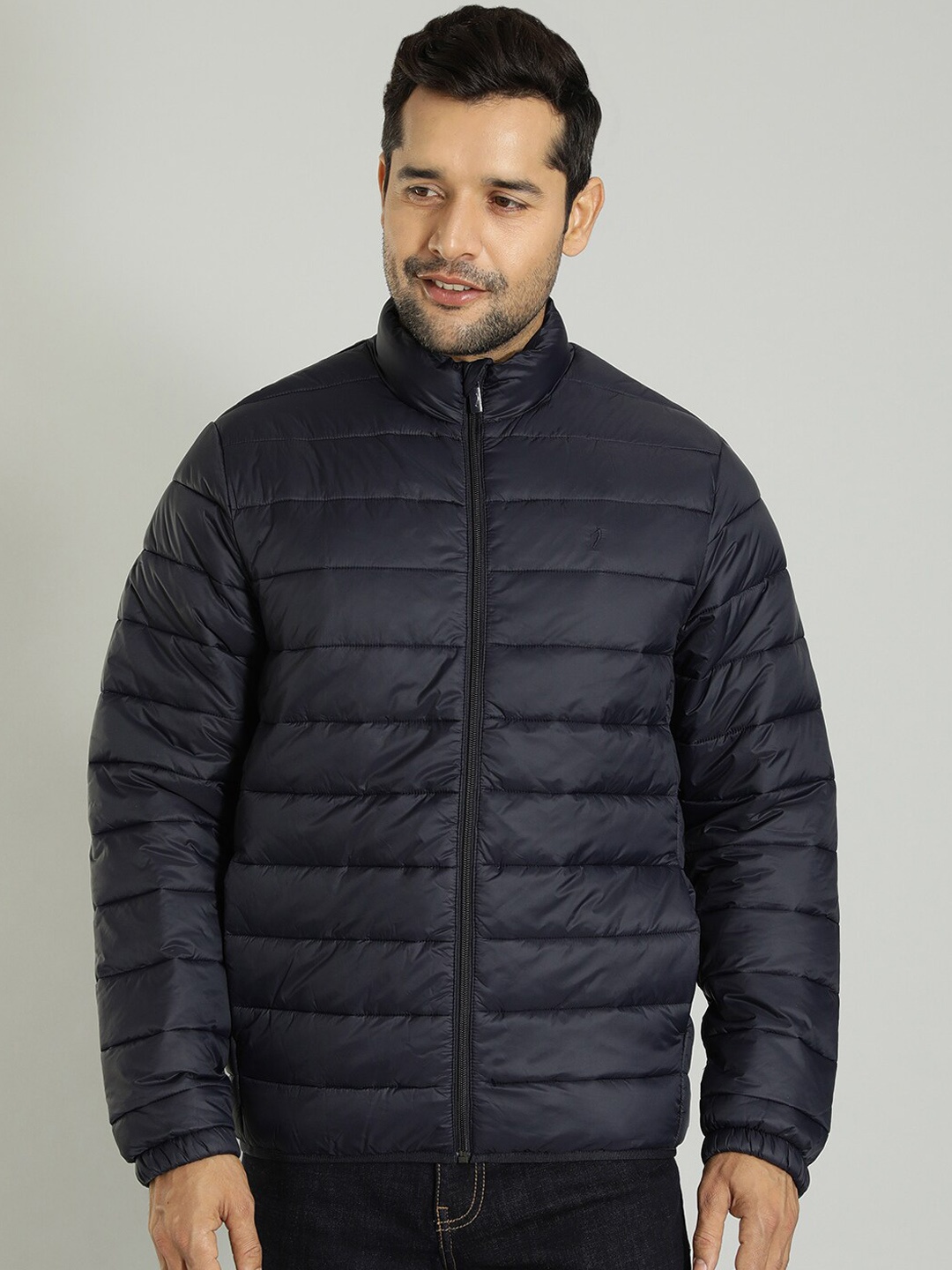 

Indian Terrain Mock Collar Lightweight Padded Jacket, Navy blue