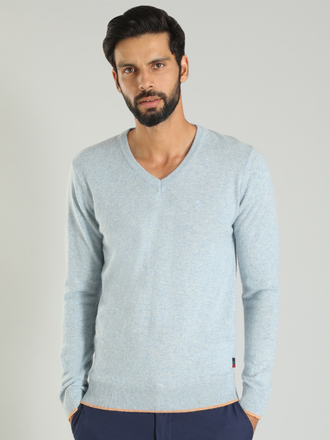 

Indian Terrain V-Neck Long Sleeves Pullover Sweater, Blue