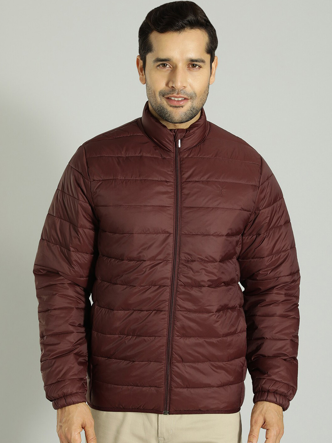 

Indian Terrain Mock Collar Long Sleeves Lightweight Puffer Jacket, Maroon