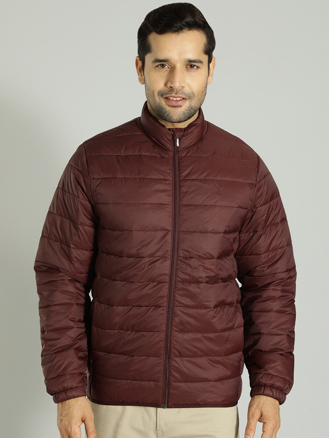 

Indian Terrain Mock Collar Long Sleeves Lightweight Puffer Jacket, Maroon