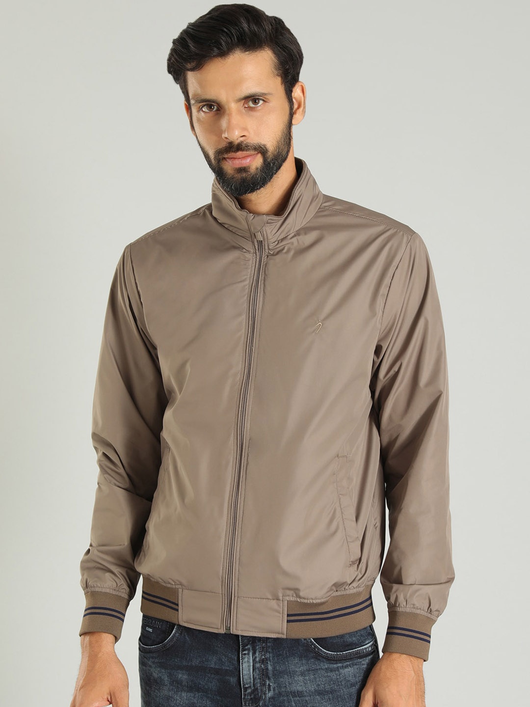 

Indian Terrain Mock Collar Lightweight Bomber Jacket, Brown