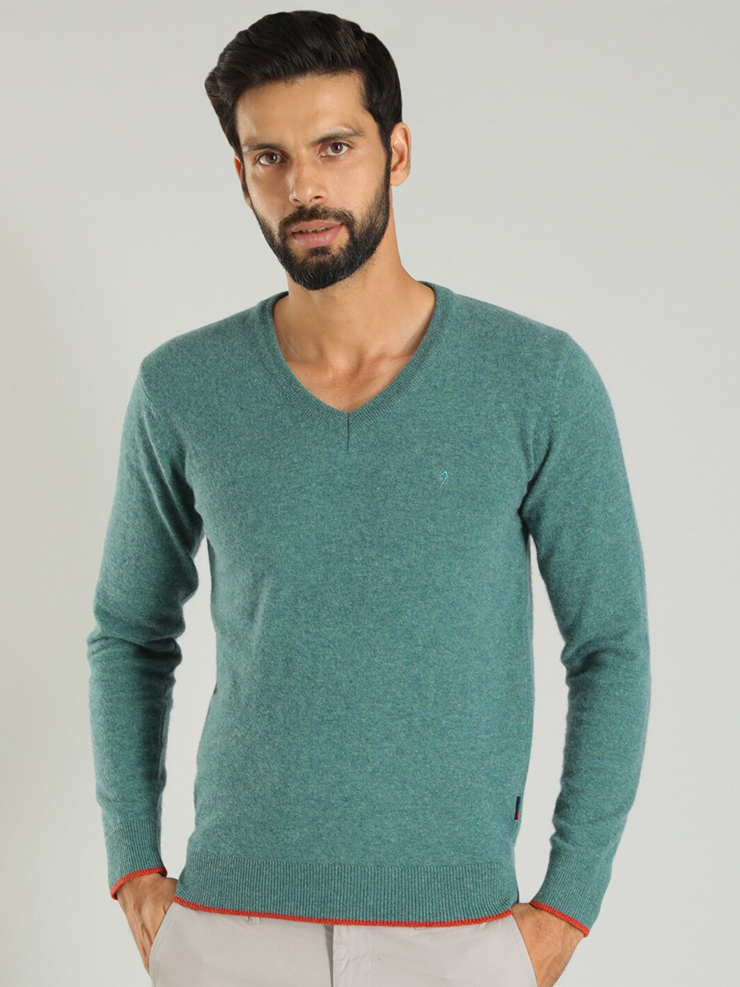 

Indian Terrain V-Neck Long Sleeves Pullover Sweater, Teal
