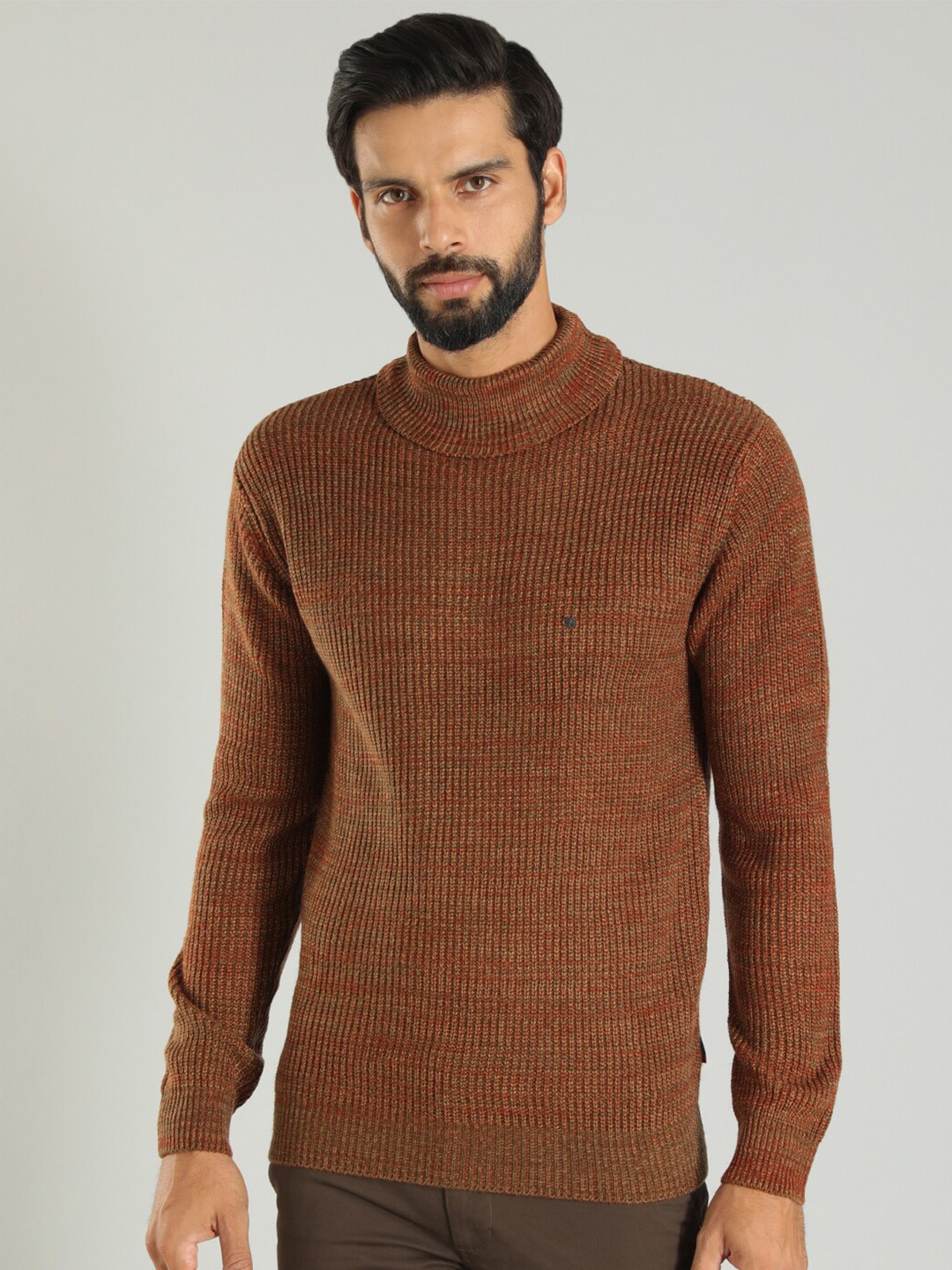 

Indian Terrain Ribbed Mock Collar Acrylic Pullover, Rust