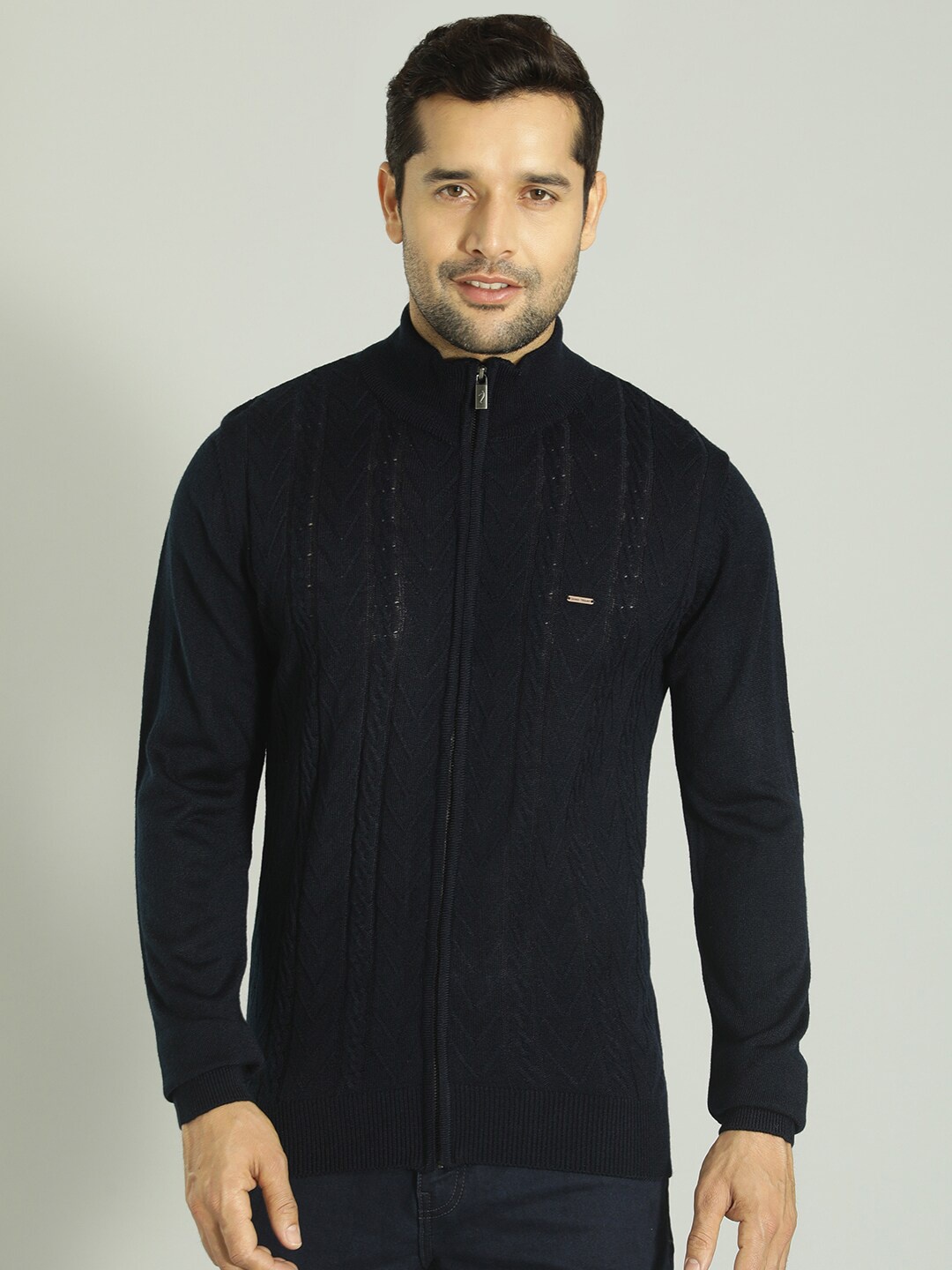

Indian Terrain Self Designed Mock Collar Pure Acrylic Sweater, Navy blue