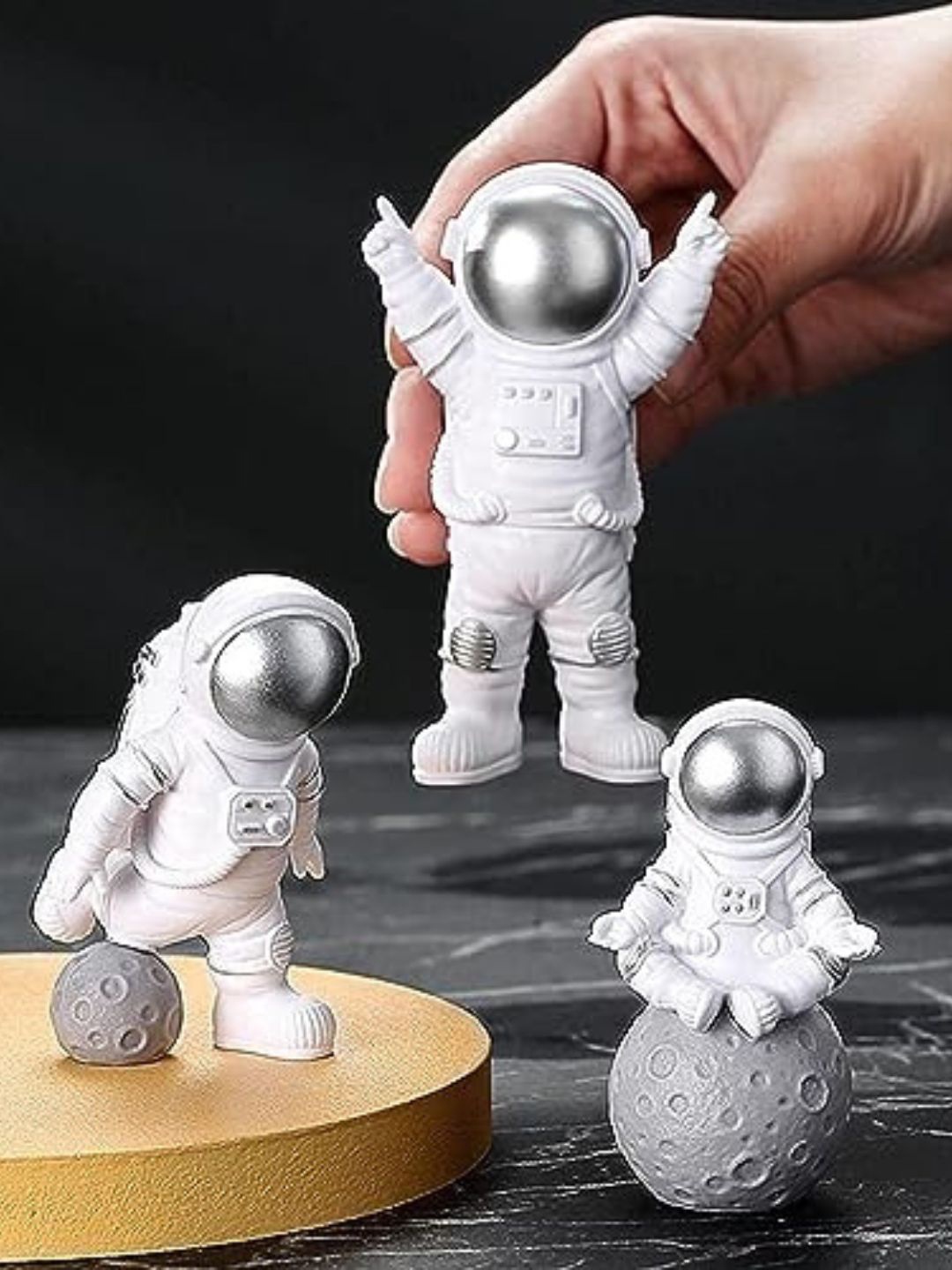 

DecorTwist 3 Pieces Gold Astronaut Figure Statue Showpieces, Silver