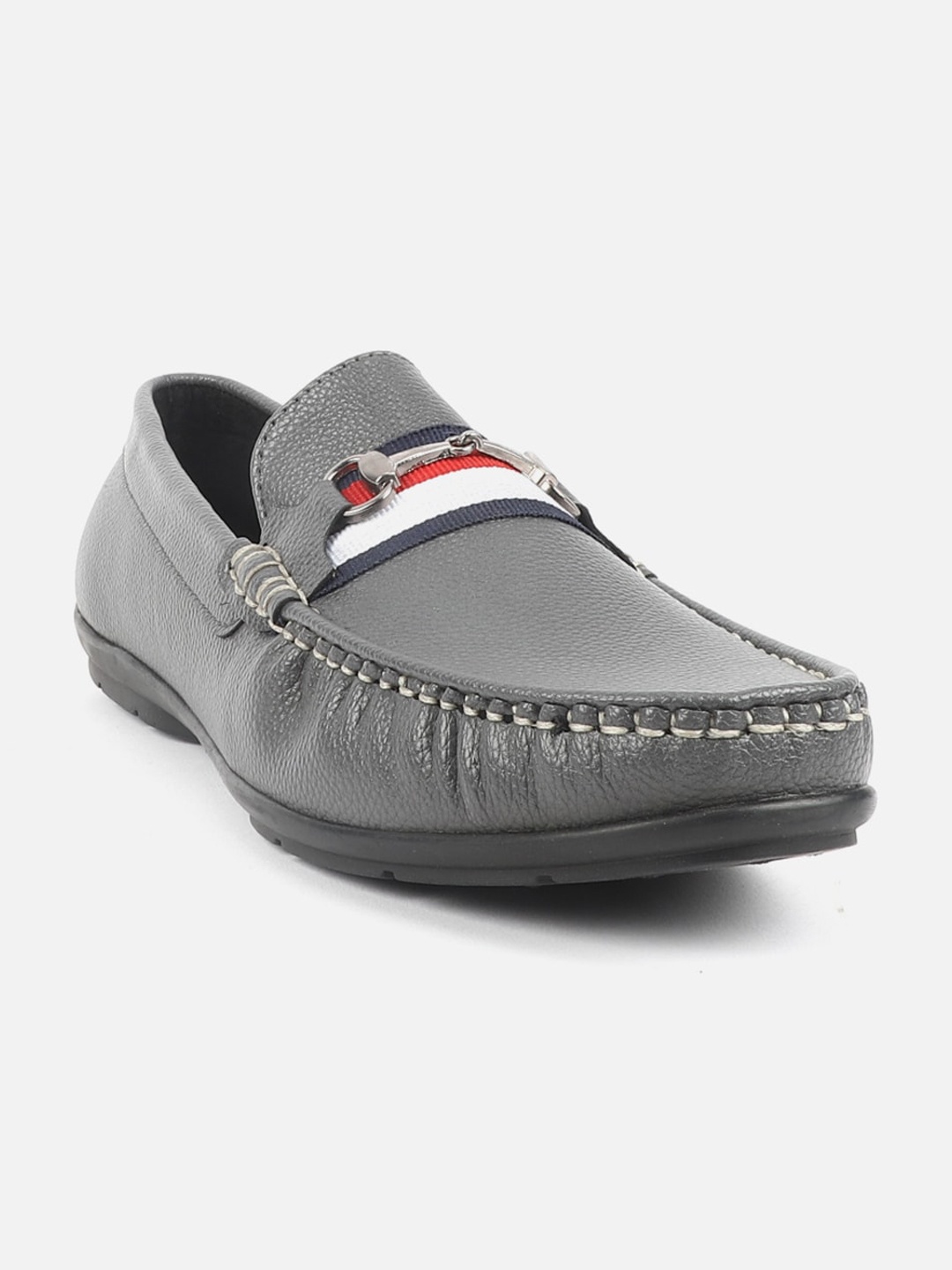 

Carlton London Men Textured Horsebit Loafers, Grey