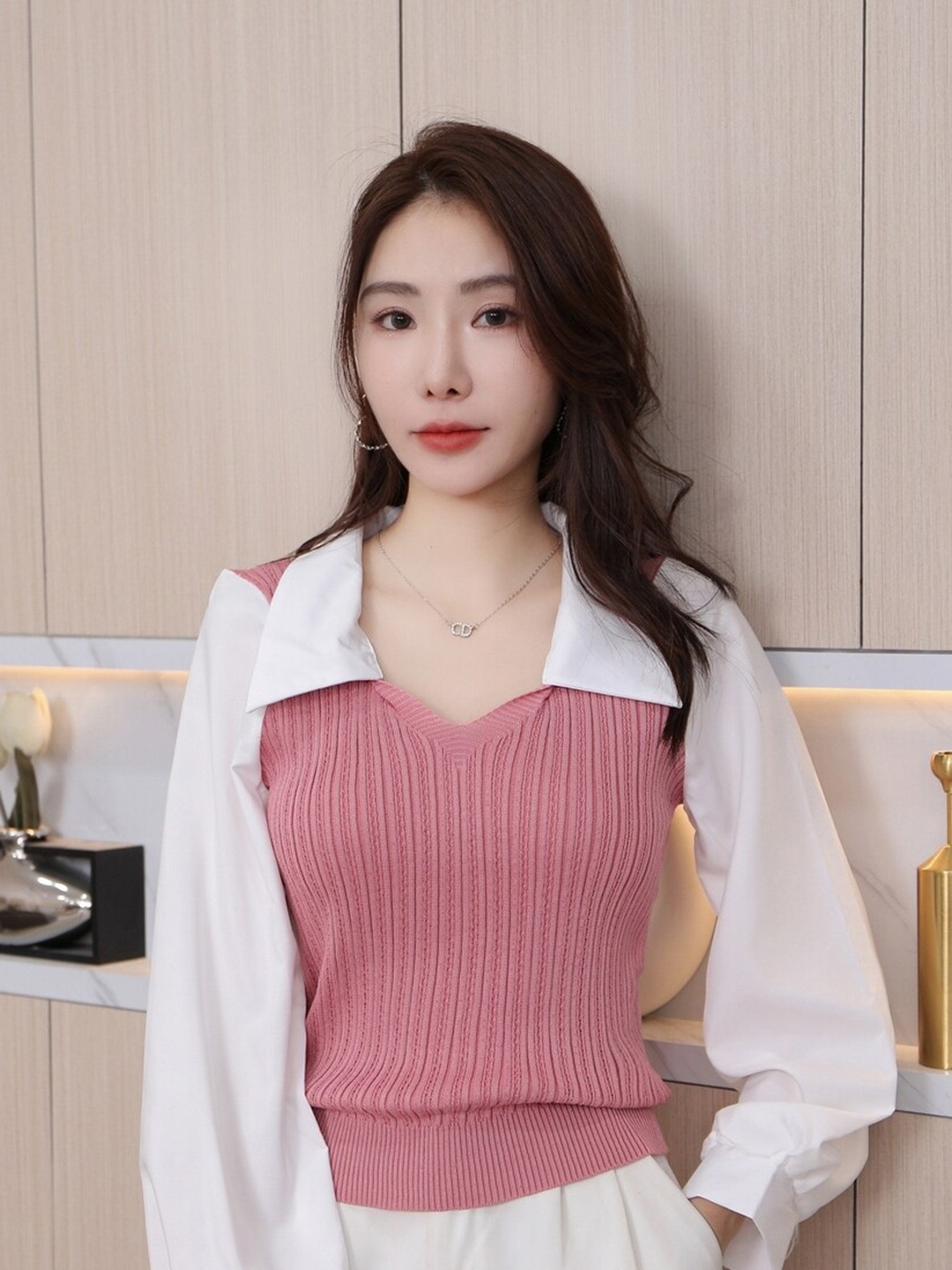 

StyleCast Girls Pink Self Design Shirt Collar Top