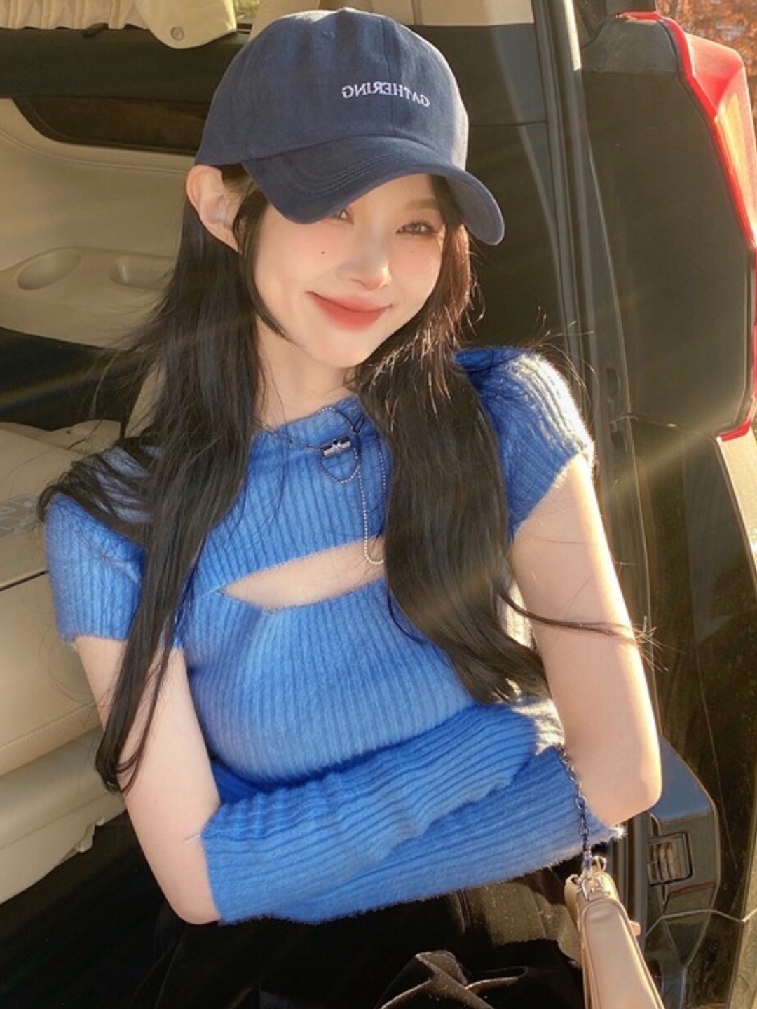 

StyleCast Girls Blue Ribbed Cut Out Nylon Top