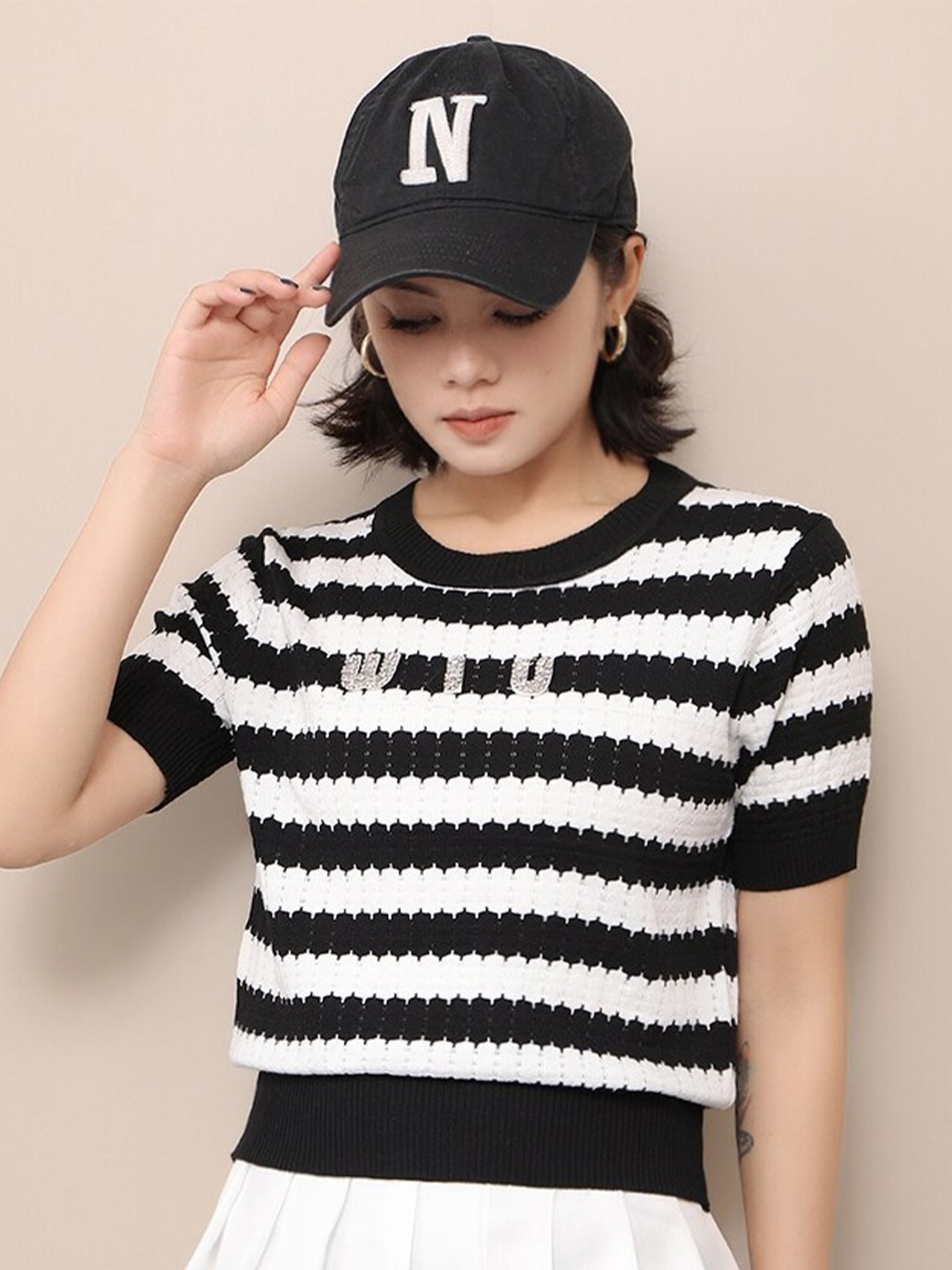 

StyleCast Girls Black Horizontal Striped Ribbed Top