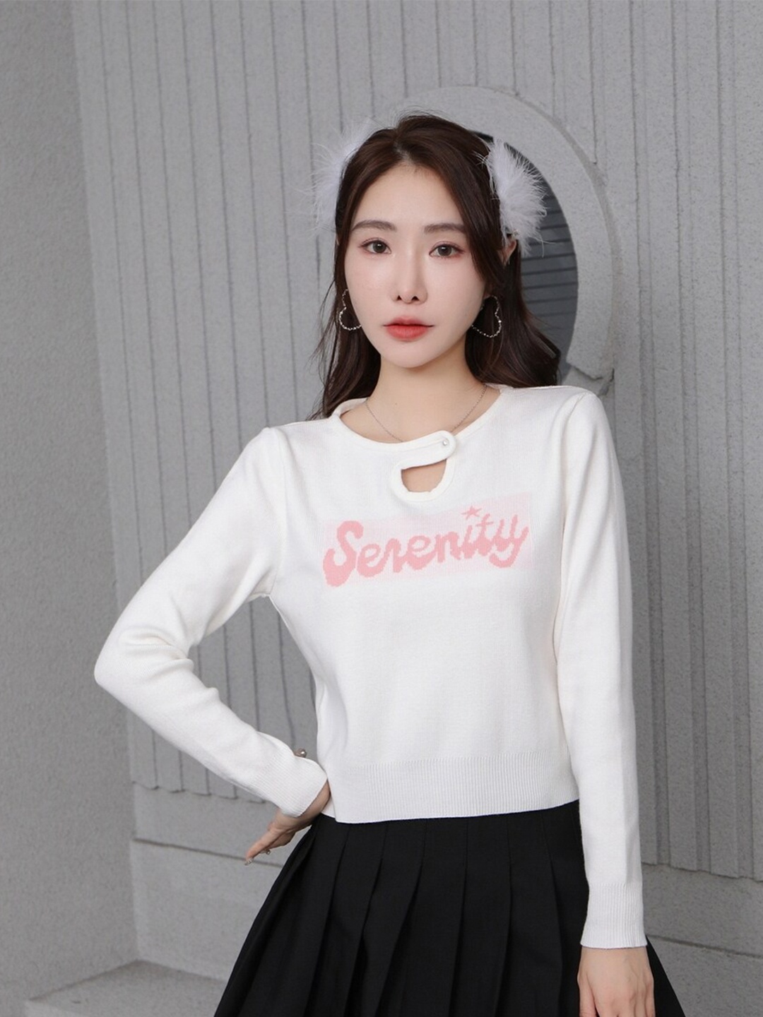 

StyleCast Teen Girls White & Pink Typography Printed Keyhole Neck Top