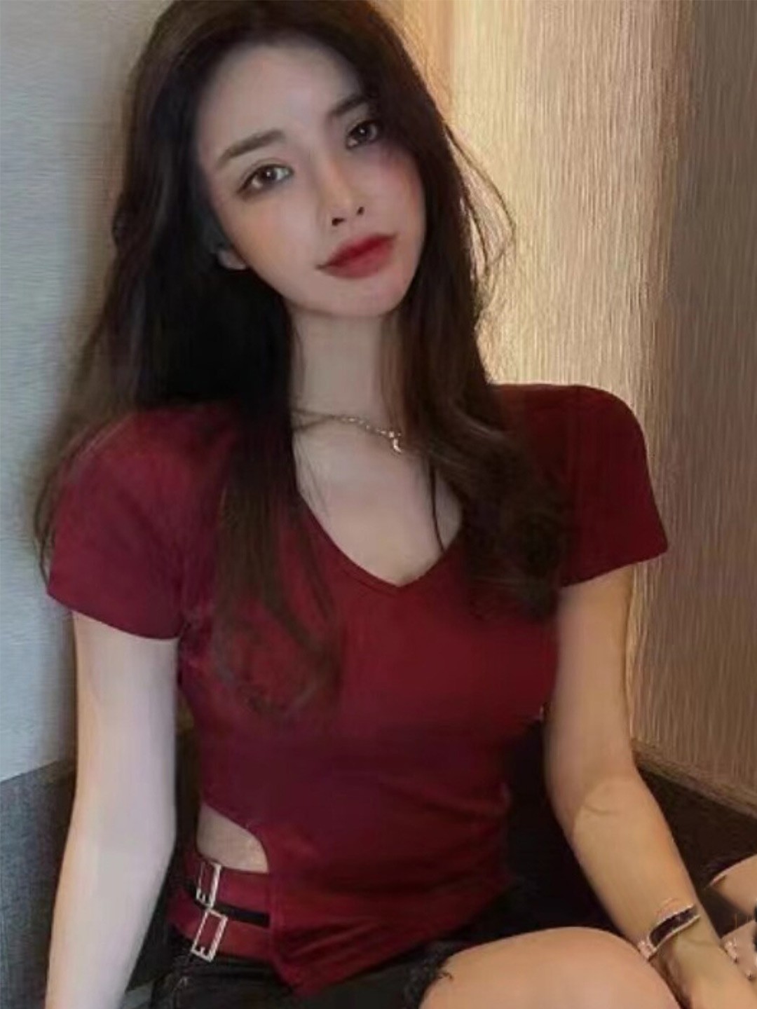 

StyleCast Girls Red V-Neck Cut Out Detail Fitted Top