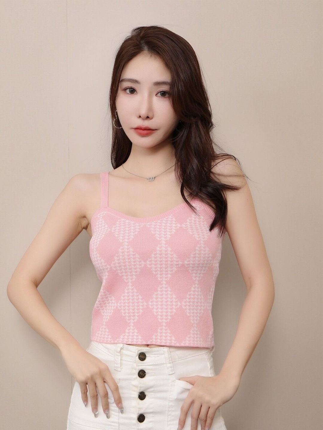 

StyleCast Girls Pink Geometric Printed Shoulder Straps Crop Top