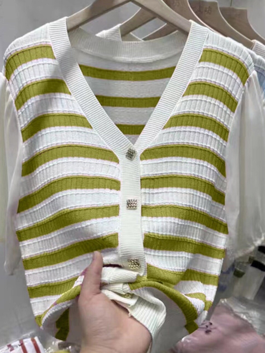 

StyleCast Girls Green Horizontal Striped Top