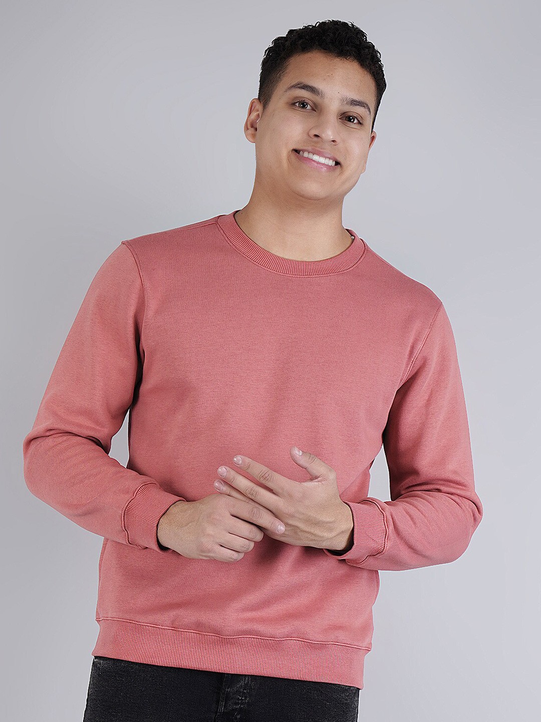 

BESIMPLE Round Neck Long Sleeves Fleece Sweatshirt, Rust