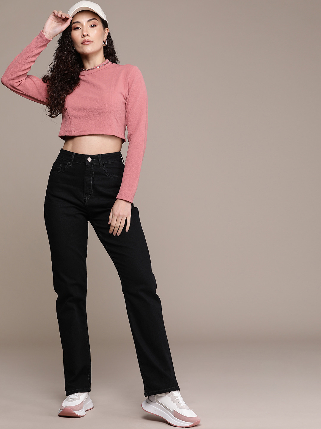 

The Roadster Life Co. Women Straight Fit High-Rise Stretchable Jeans, Black