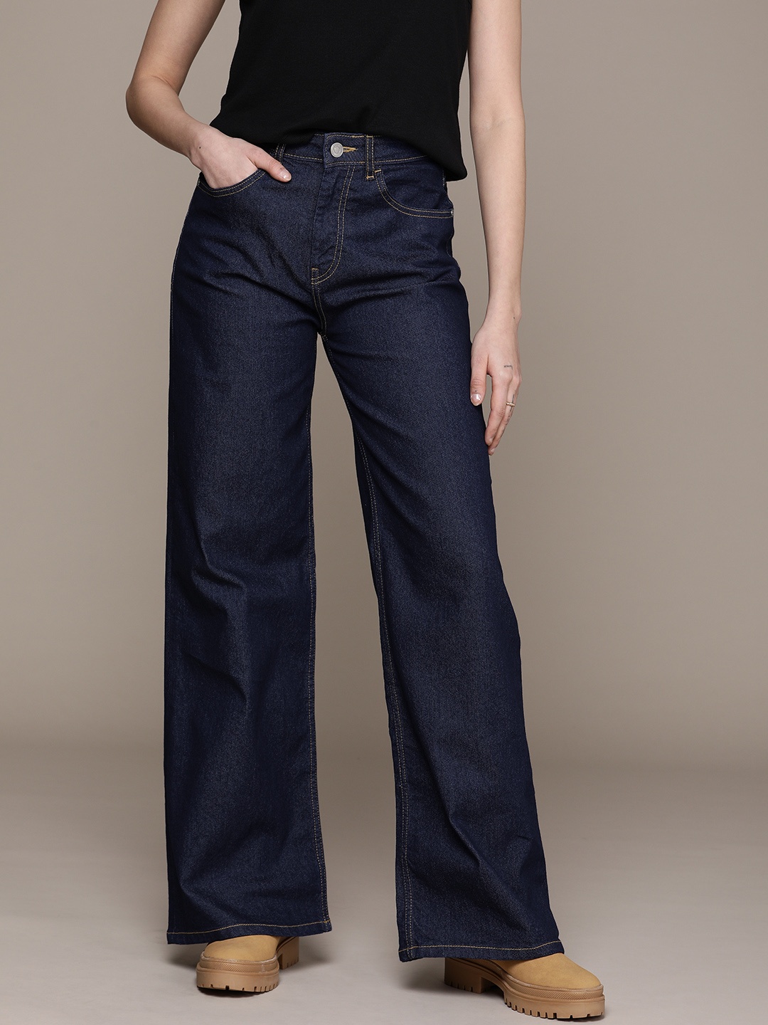 

The Roadster Life Co. Women Wide Leg High-Rise Stretchable Jeans, Blue