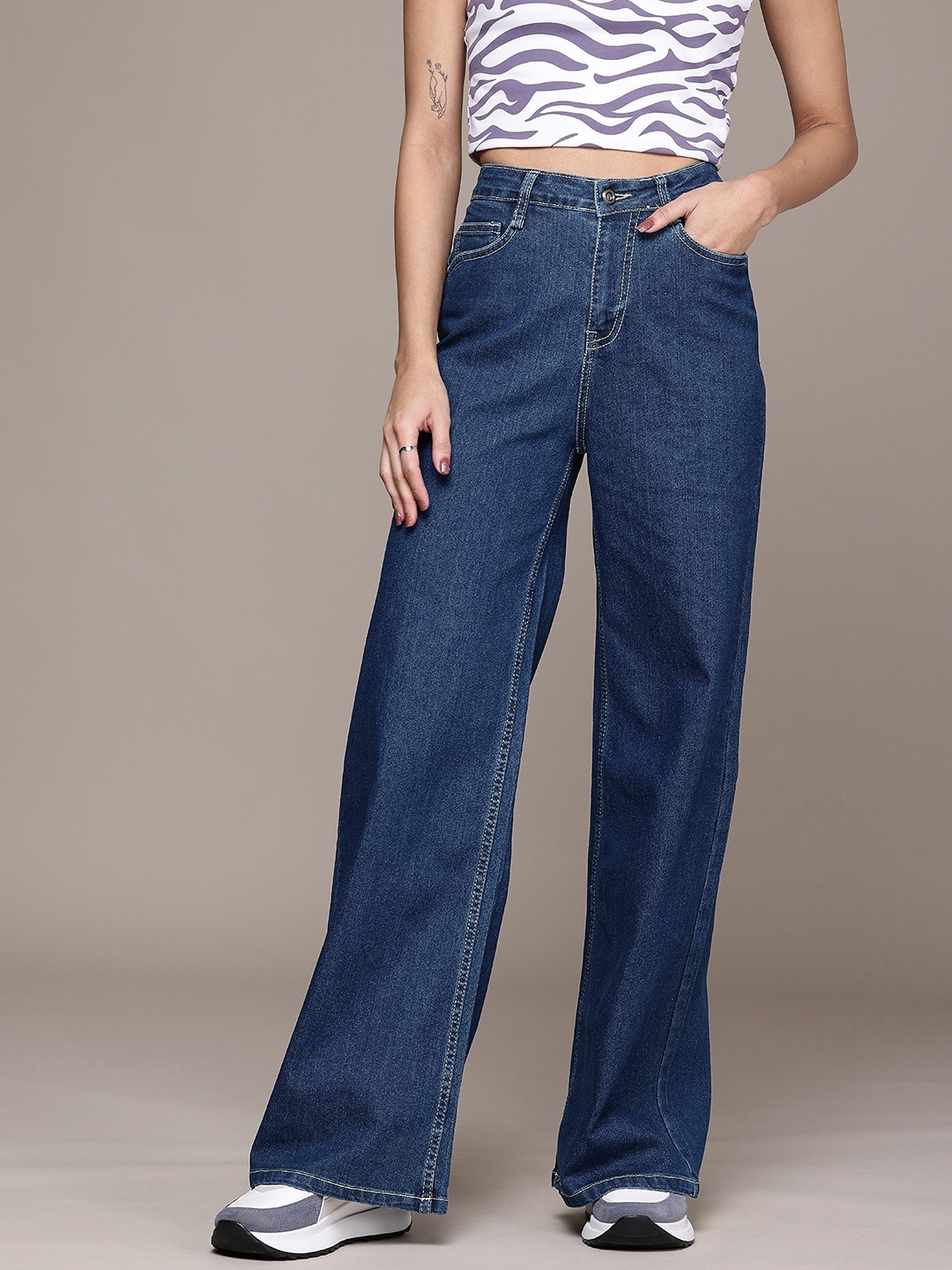 

Roadster The Life Co. Women Wide Leg High-Rise Stretchable Jeans, Blue
